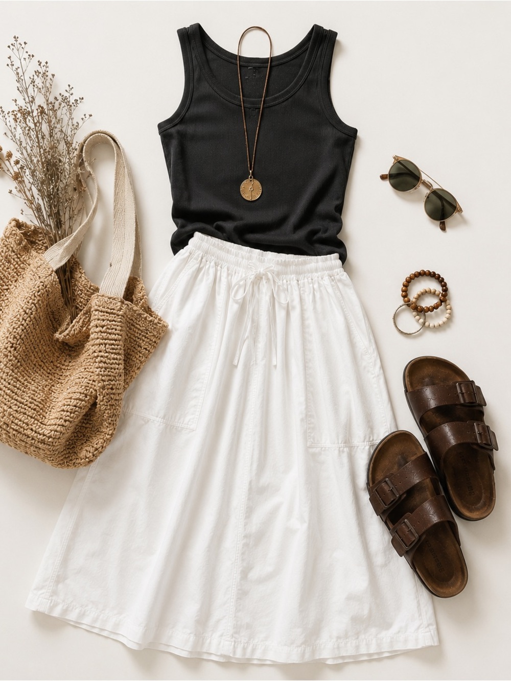100% Cotton White Drawstring Maxi Skirt size M | Minimal Coastal Boho Skirt - Picture 8 of 9